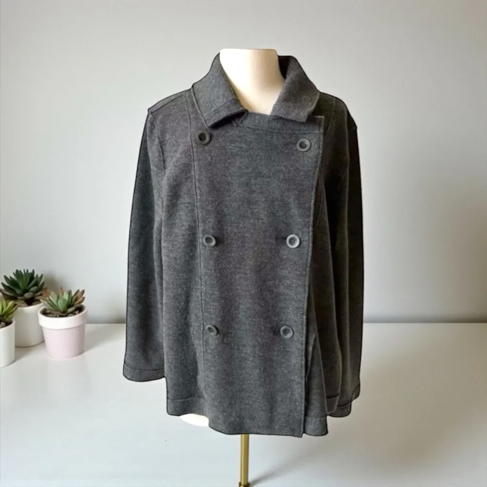 Eileen Fisher Wool Blend Double-Breasted Jacket Size XL